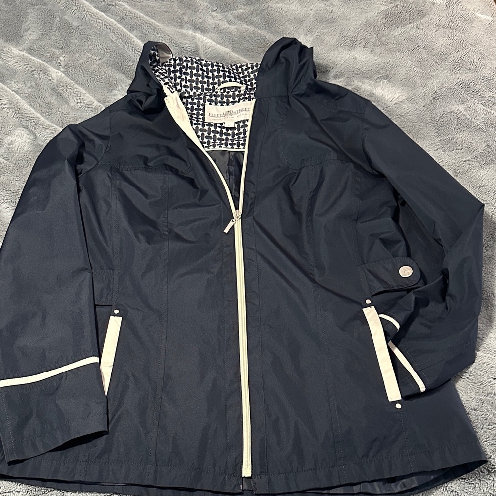Classic Navy Rain Jacket with White Accents